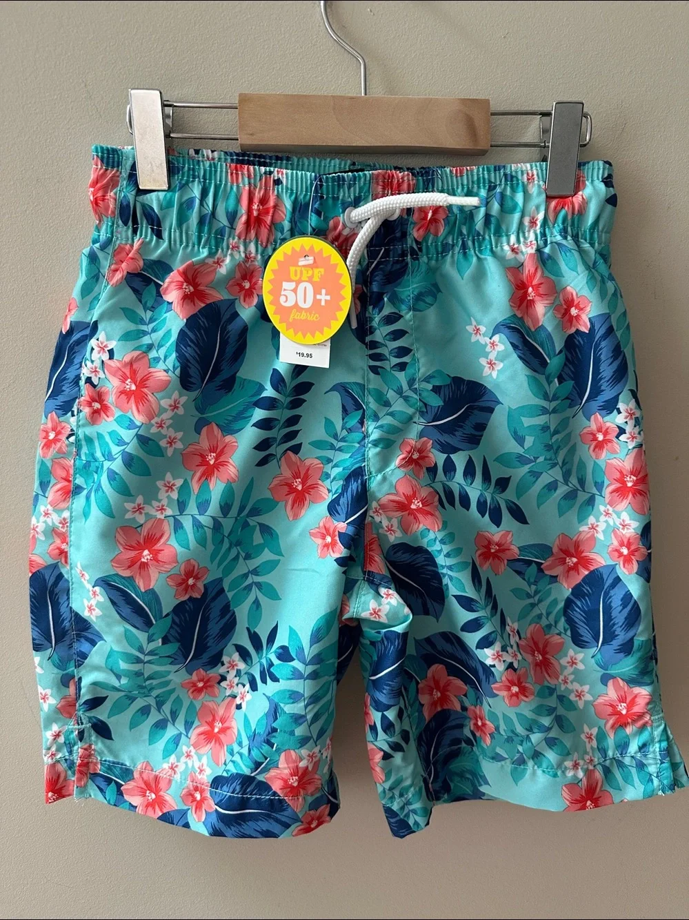 NWT The Children's Place Sport Boys Floral Swim Shorts with Coral Flowers